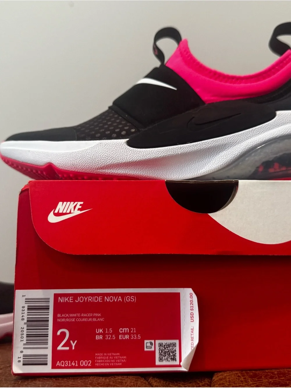 Nike Black & Hot Pink Slip-On Kids Sneakers